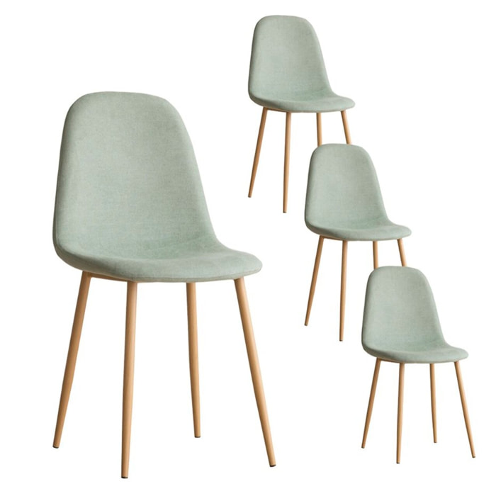 Pack de 4 chaises -tissu et bois-couleur bleu aigue-marine 44 x 88 x 51 cm