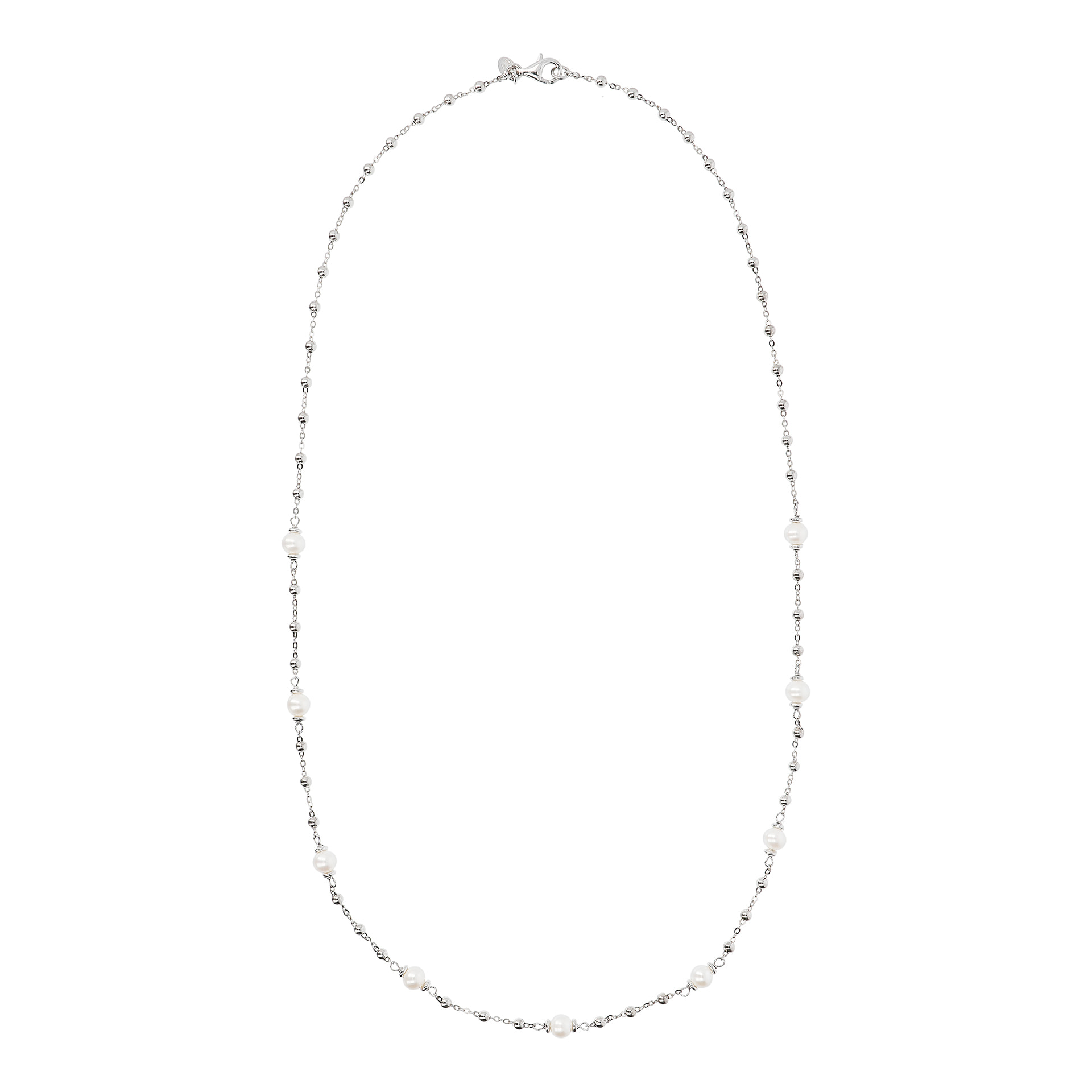 PERLAVIVA - Collana Rosario in Argento 925 con Sfere e Perle d'Acqua Dolce Bianche Ø 5/6 mm