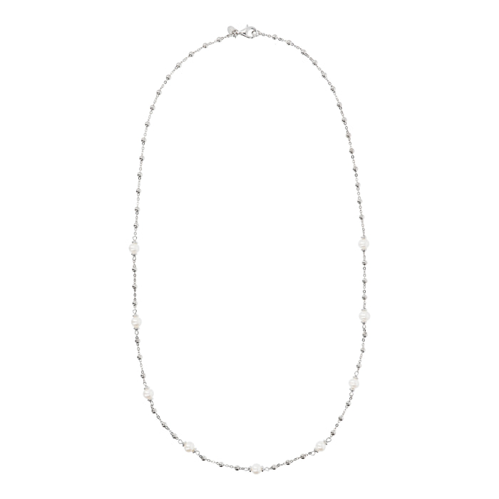 PERLAVIVA - Collana Rosario in Argento 925 con Sfere e Perle d'Acqua Dolce Bianche Ø 5/6 mm