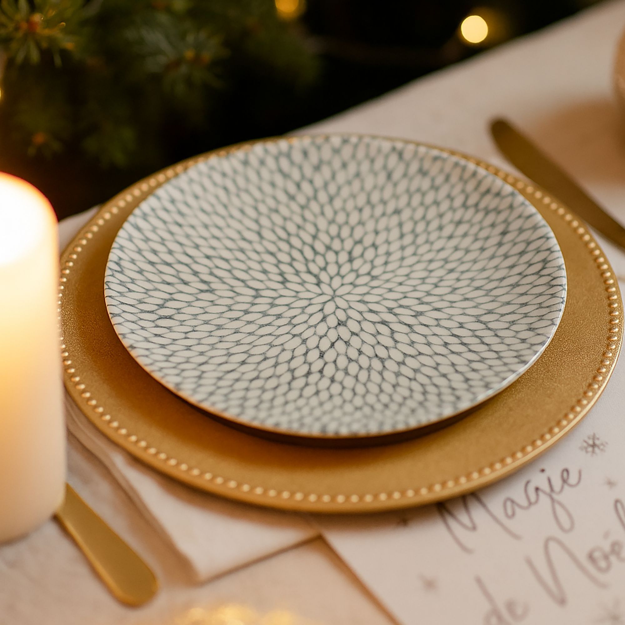 Lot de 6 assiettes plates à motif en porcelaine 27cm JASMIN