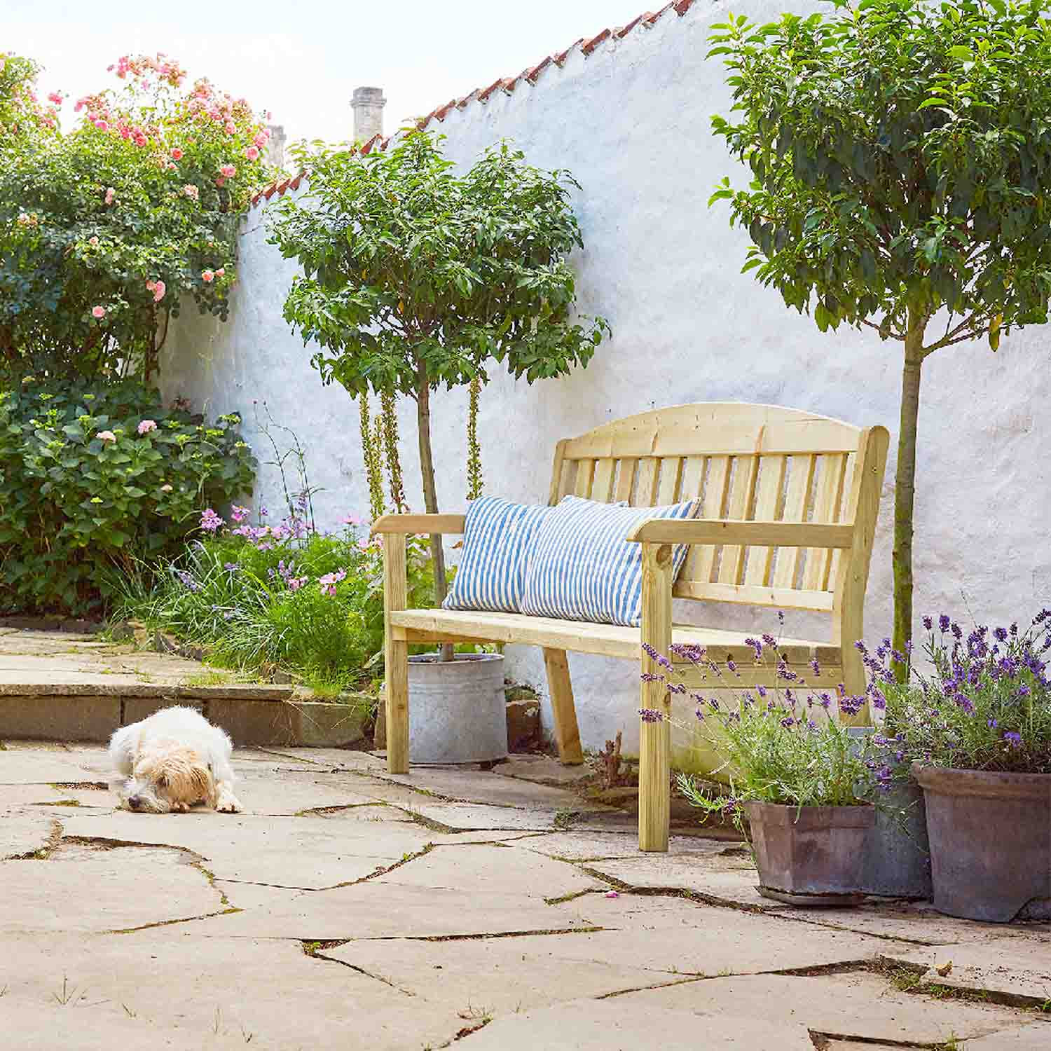 Delia - panchina da giardino in legno di pino impregnato 3 posti dimensione 175x63x97h cm