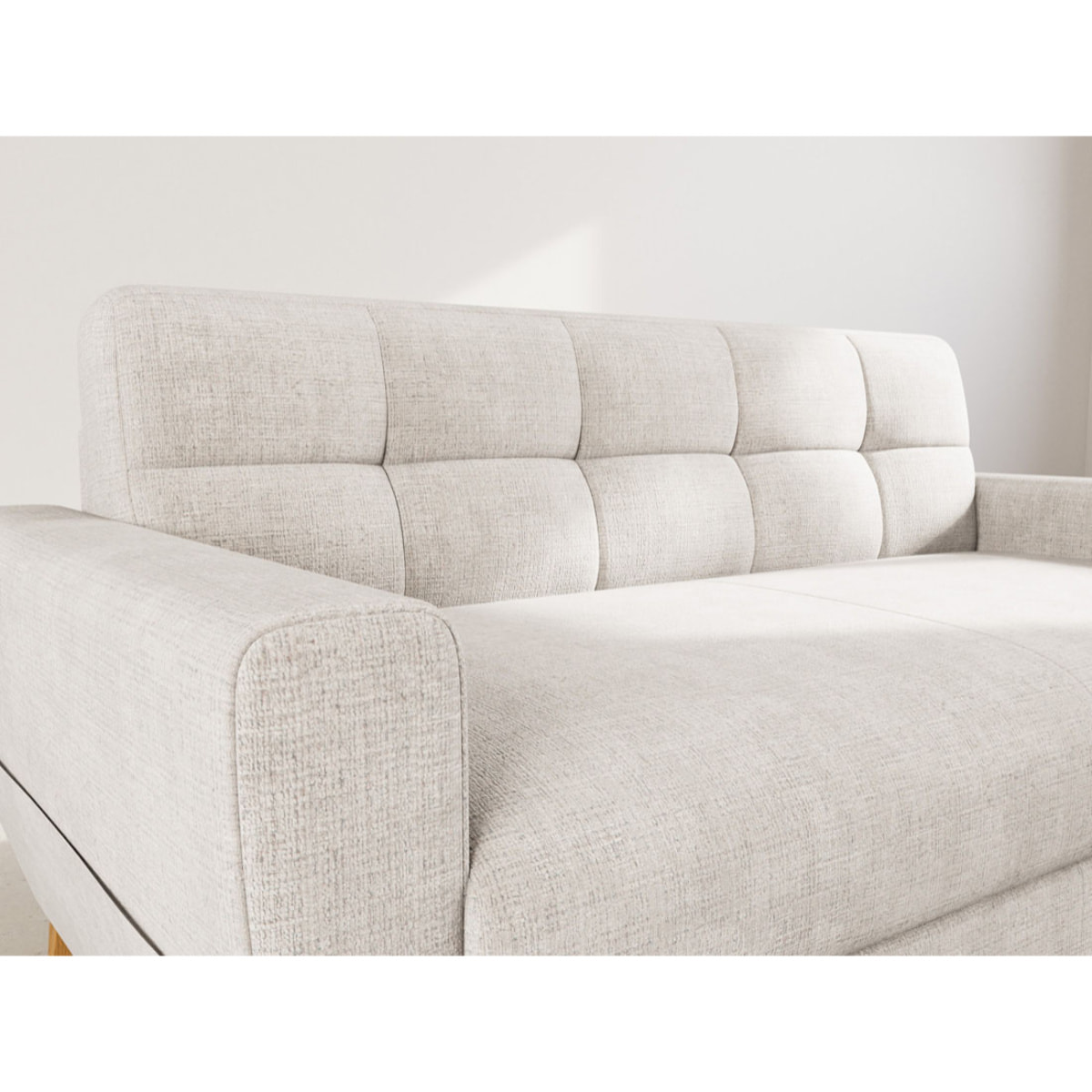 Thibault - Canapé lit 3 places convertible express couchage quotidien 140 cm matelas 14 cm en velours texturé - Beige