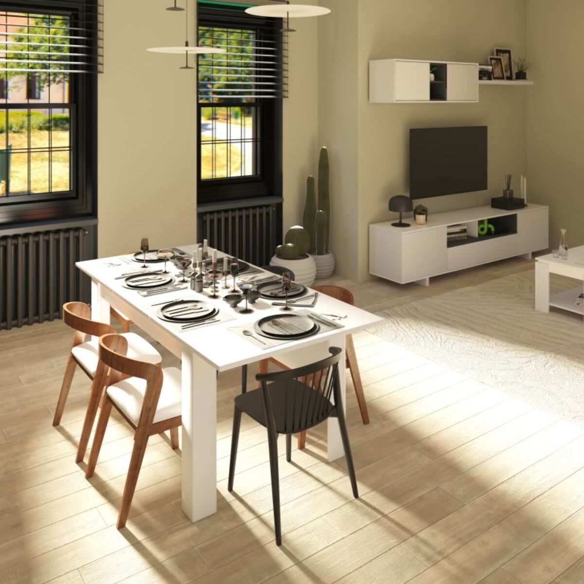Mesa de comedor extensible Danna 123 Blanco Artik (Blanco Mate)
