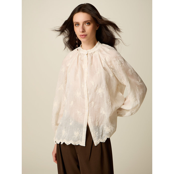 Oltre - Blusa in mussola con ricamo - Bianco