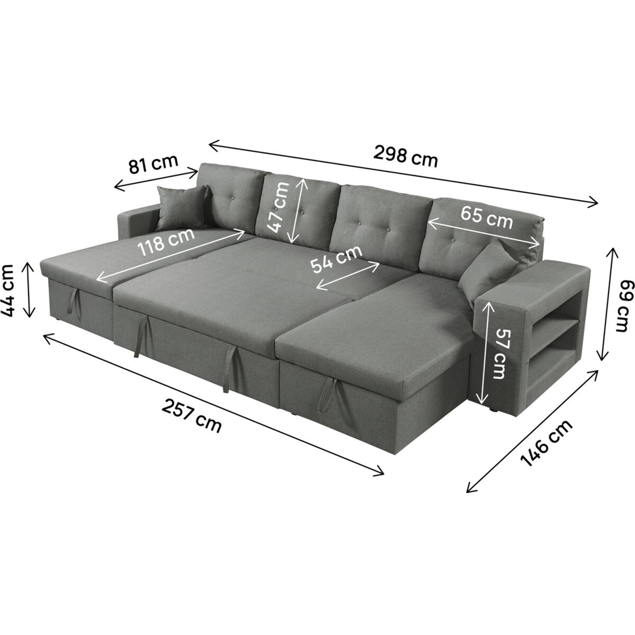 Canapé d'angle panoramique convertible en tissu "Axel" - 4 places - Gris