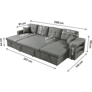 Canapé d'angle panoramique convertible en tissu "Axel" - 4 places - Gris
