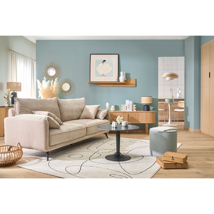 Pouf rond en velours côtelé bleu grisé D40 cm PAUL