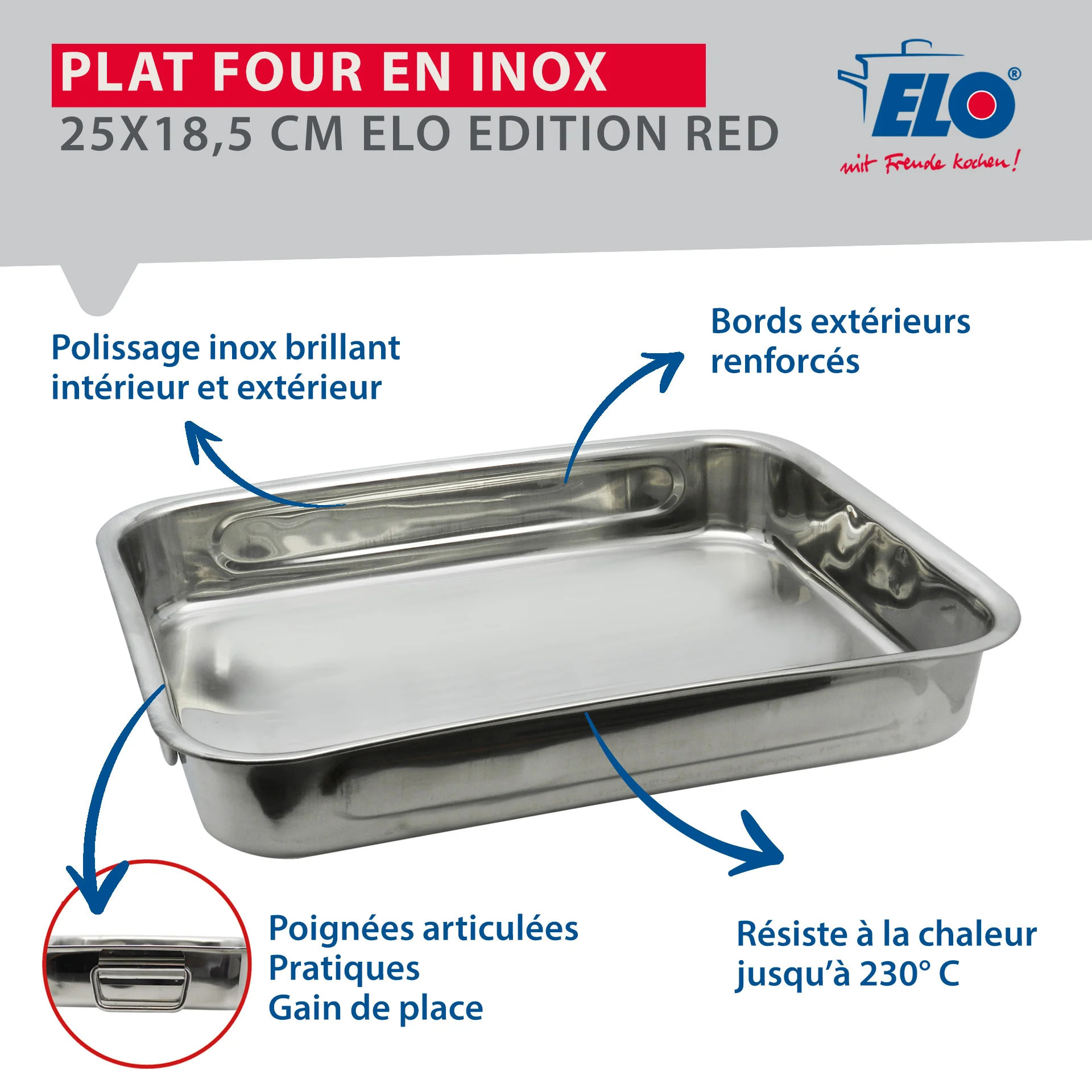 Plat four en inox rectangulaire 27,5 x 20,4 x 6 cm en extérieur Elo Edition Red