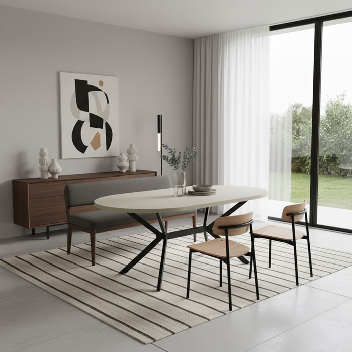 Marui Small - Tavolo da pranzo ovale 150x90 cm in Legno Testurizzato con Piede Centrale in metallo Ashi