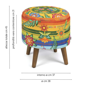 Pouf contenitore Excelsa Gipsy Soul in velluto e legno 38x38x45 cm multicolore