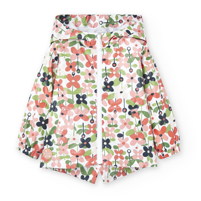 Parka tÃ©cnica niÃ±a, capucha, estampada de flores, rosa