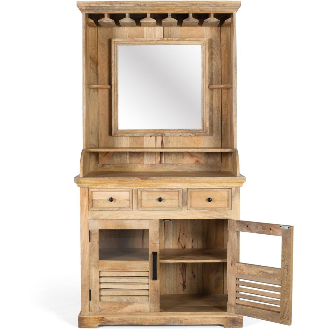 Muebles Bar de Madera de Mango 98 Cm Estilo Rústico Contemporáneo