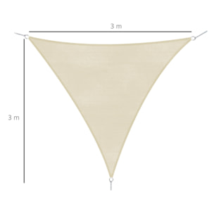 Voile d'ombrage triangulaire grande taille 3 x 3 x 3 m polyéthylène haute densité résistant aux UV coloris crème