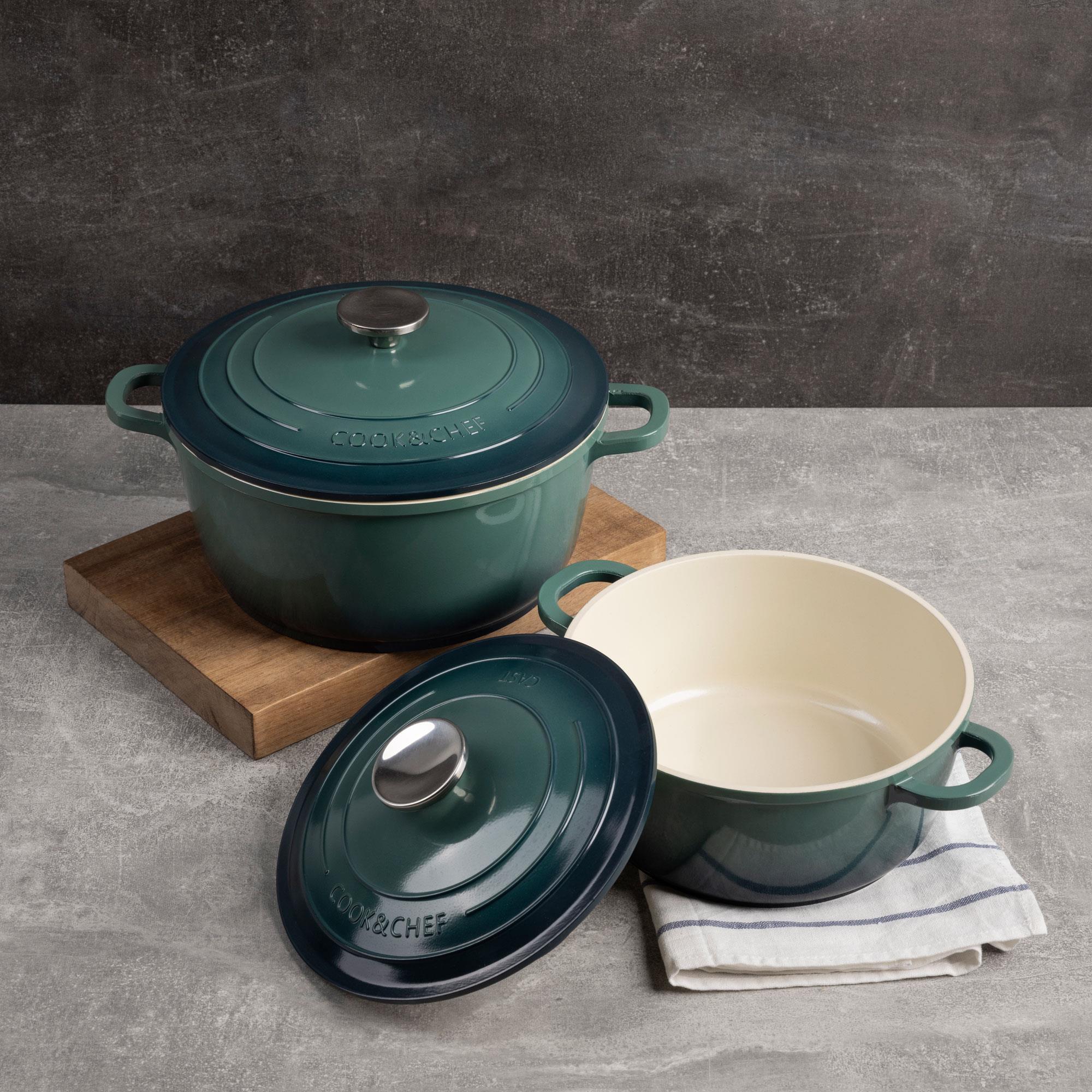 cacerola con tapa en aluminio fundido color verde