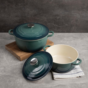 cacerola con tapa en aluminio fundido color verde