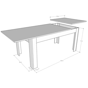 Tavolo allungabile 90x160/220 cm Bibi Mix piano Quercia Natura - base Bianco Frassino