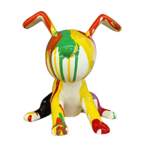 Statuette chien assis multicolore H27cm - YELLOW DOG