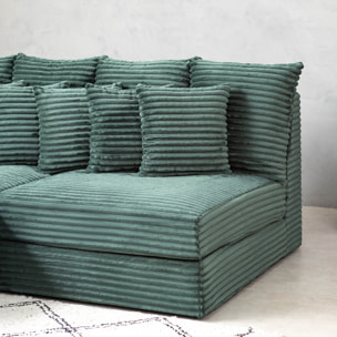 KENDARI Canapé d'angle 2/3 places assise profonde en velours côtelé vert