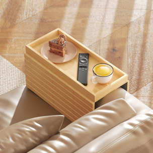 Bandeja de Brazo para Sofá de Bambú, Bandeja para Reposabrazos de Sofá Plegable y Flexible, con Base Antideslizante, Mesa Lateral para Aperitivos, Teléfonos, Mandos y Bebidas, Natural