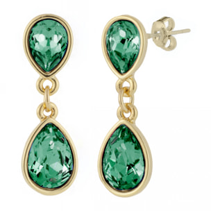 Pendientes  HANNA  green brass bañado en oro amarillo 18K y cristales de Swarovski