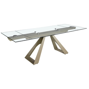 Mesa comedor extensible rectangular con tapa de cristal templado 160x100x76cm