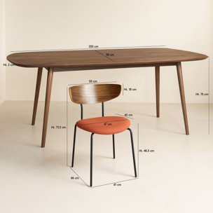 Ensemble table en bois rectangulaire et 6 chaises terracotta RIVA