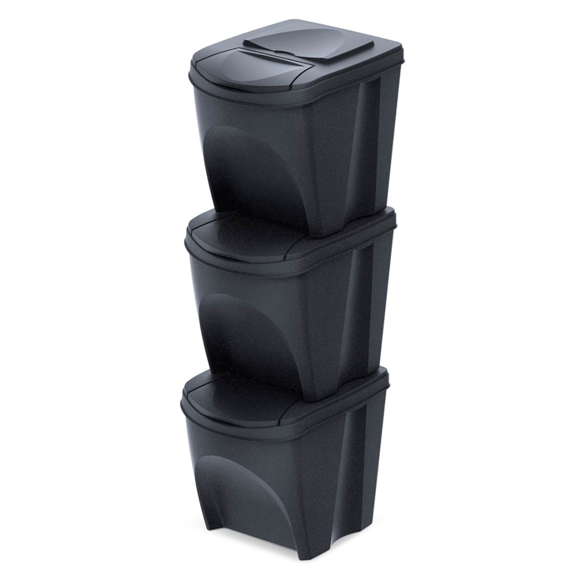 Set de 3 cubos de basura papelera reciclaje, antracita eco, volumen 3x25l