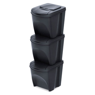 Set de 3 cubos de basura papelera reciclaje, antracita eco, volumen 3x25l