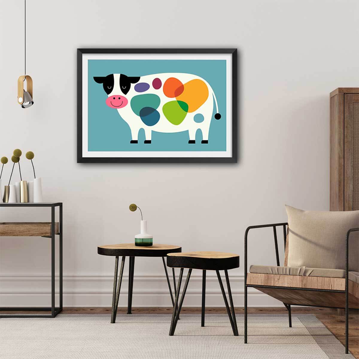 Affiche  happy milk ! Affiche + cadre en bois - Noir