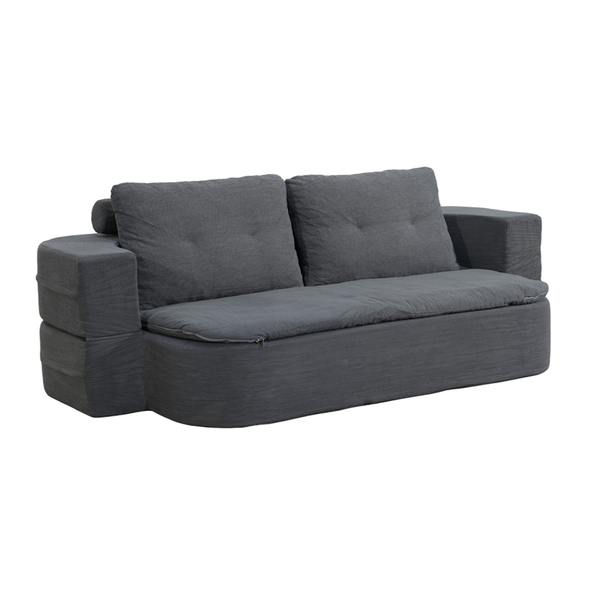 Canapé compressé convertible 2-3 places + couette en velours côtelé gris foncé ROSTOCK