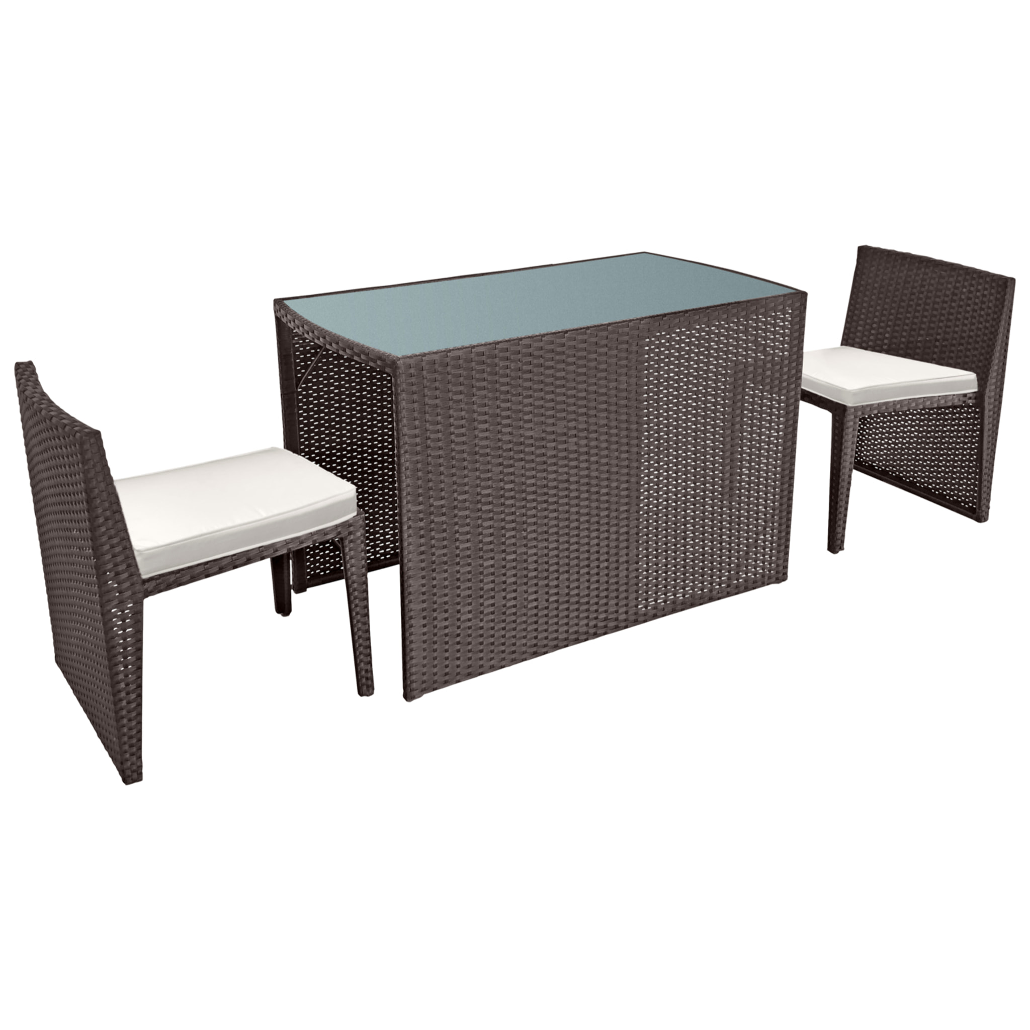 Salon de jardin encastrable SANTORIN en résine tressée marron 2 places - coussins ivoire