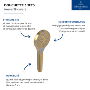 Pomme de douche 3 jets VILLEROY & BOCH Verve Showers Or brossé