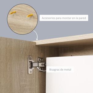 Armario de Baño con Espejo Armario con Espejo para Baño con 3 Estantes Abiertos y 1 Estante Interior Mueble para Baño Estilo Moderno 60x18x50 cm Natural