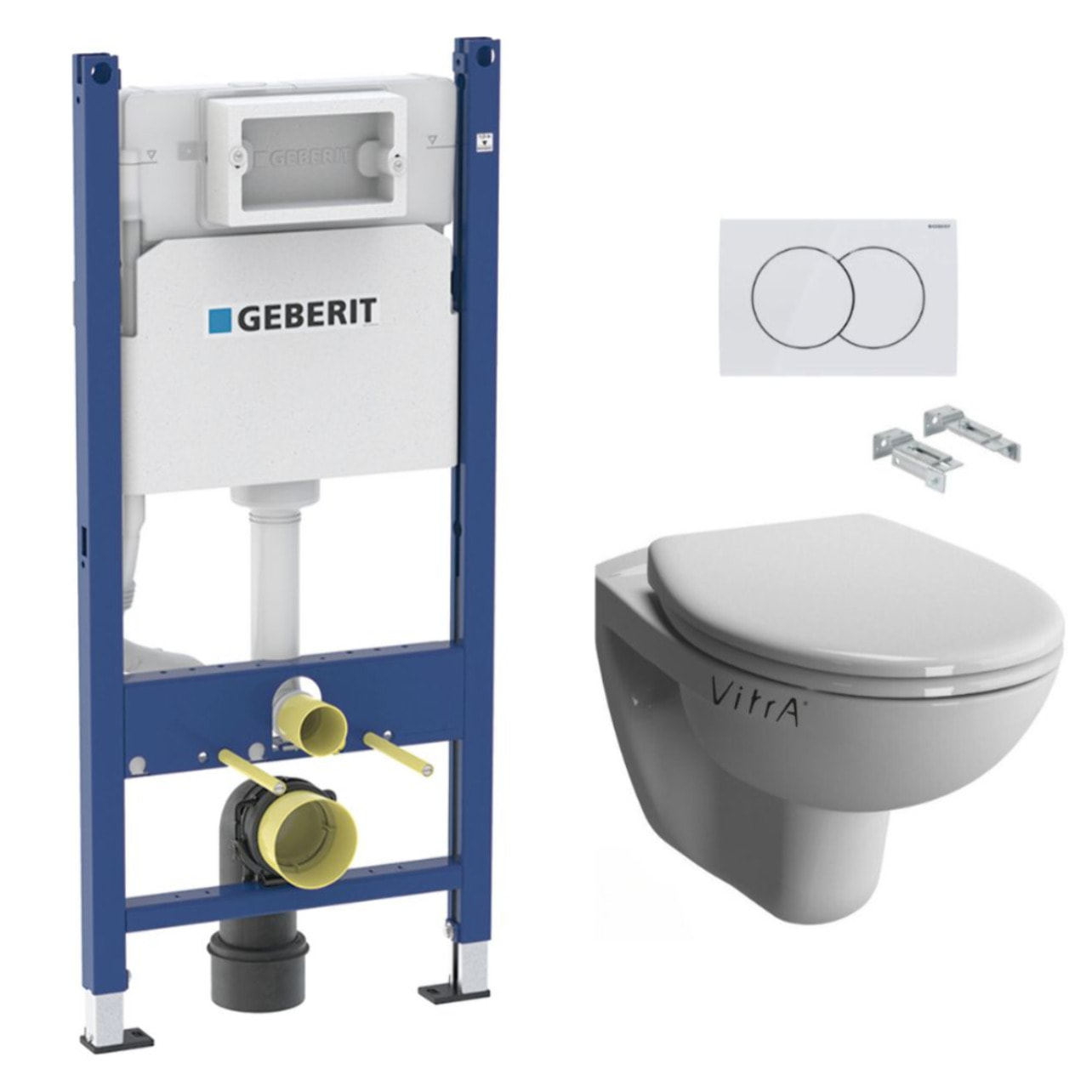 Pack WC Bati-support Geberit Duofix  + WC sans bride Vitra Normus + Abattant softclose + Plaque blanche (NormusRimlessGeb3)