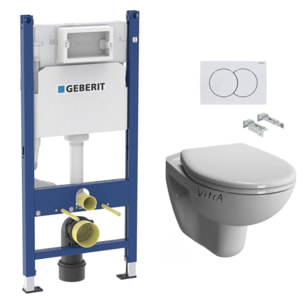 Pack WC Bati-support Geberit Duofix  + WC sans bride Vitra Normus + Abattant softclose + Plaque blanche (NormusRimlessGeb3)