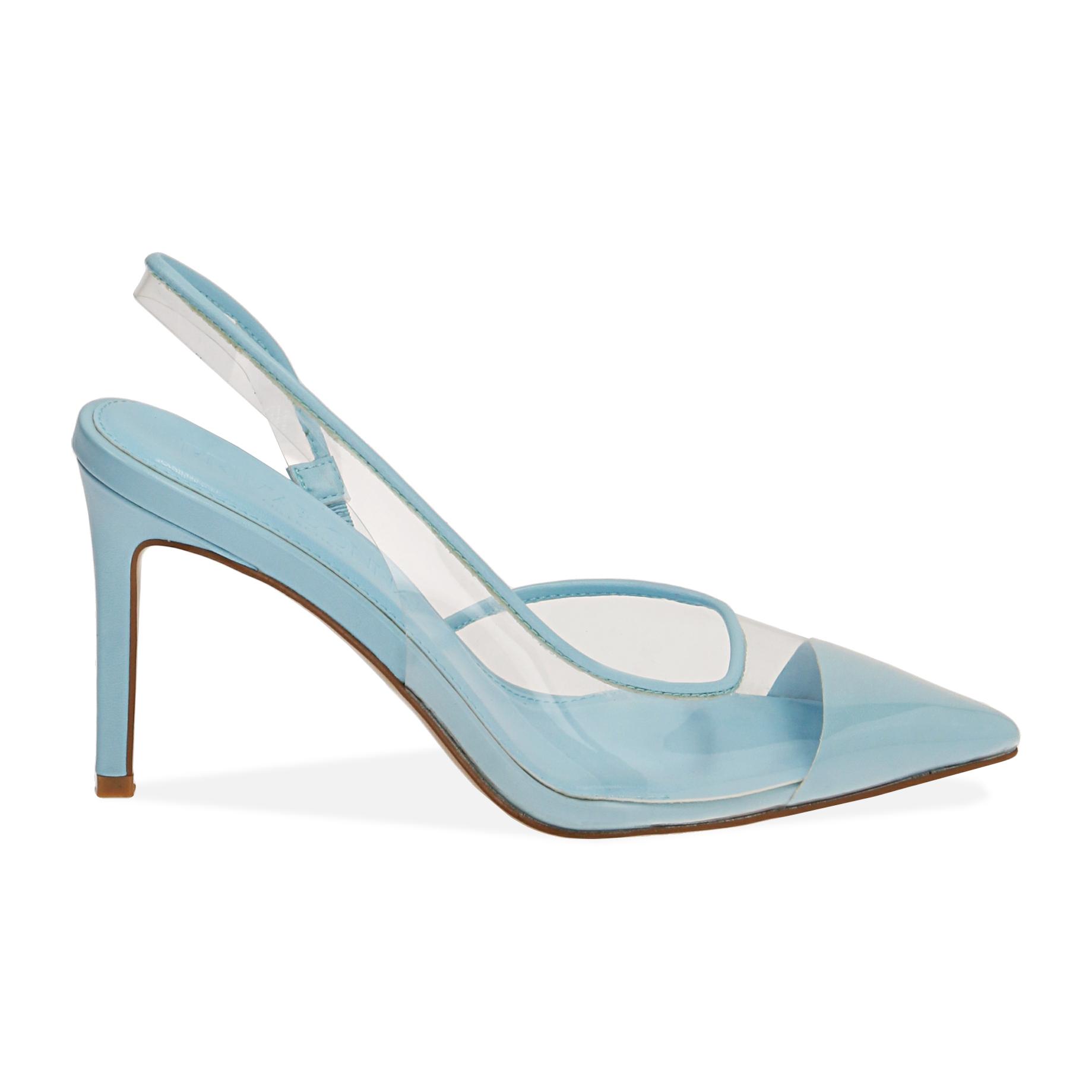 Slingback celesti in pvc, tacco 9 cm