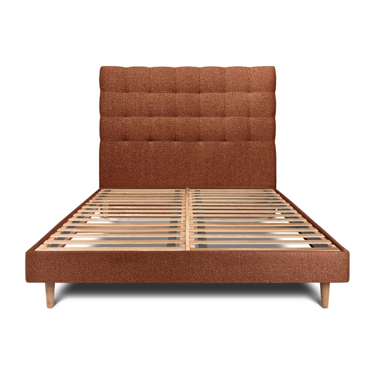 Lit avec tête de lit capitonnée bouclette et sommier kit Ep14