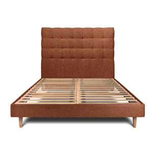 Lit avec tête de lit capitonnée bouclette et sommier kit Ep14