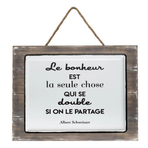 Plaque "Citation" - bois et céramique - blanc - 40x30 - 5 cm