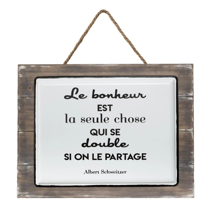 Plaque "Citation" - bois et céramique - blanc - 40x30 - 5 cm