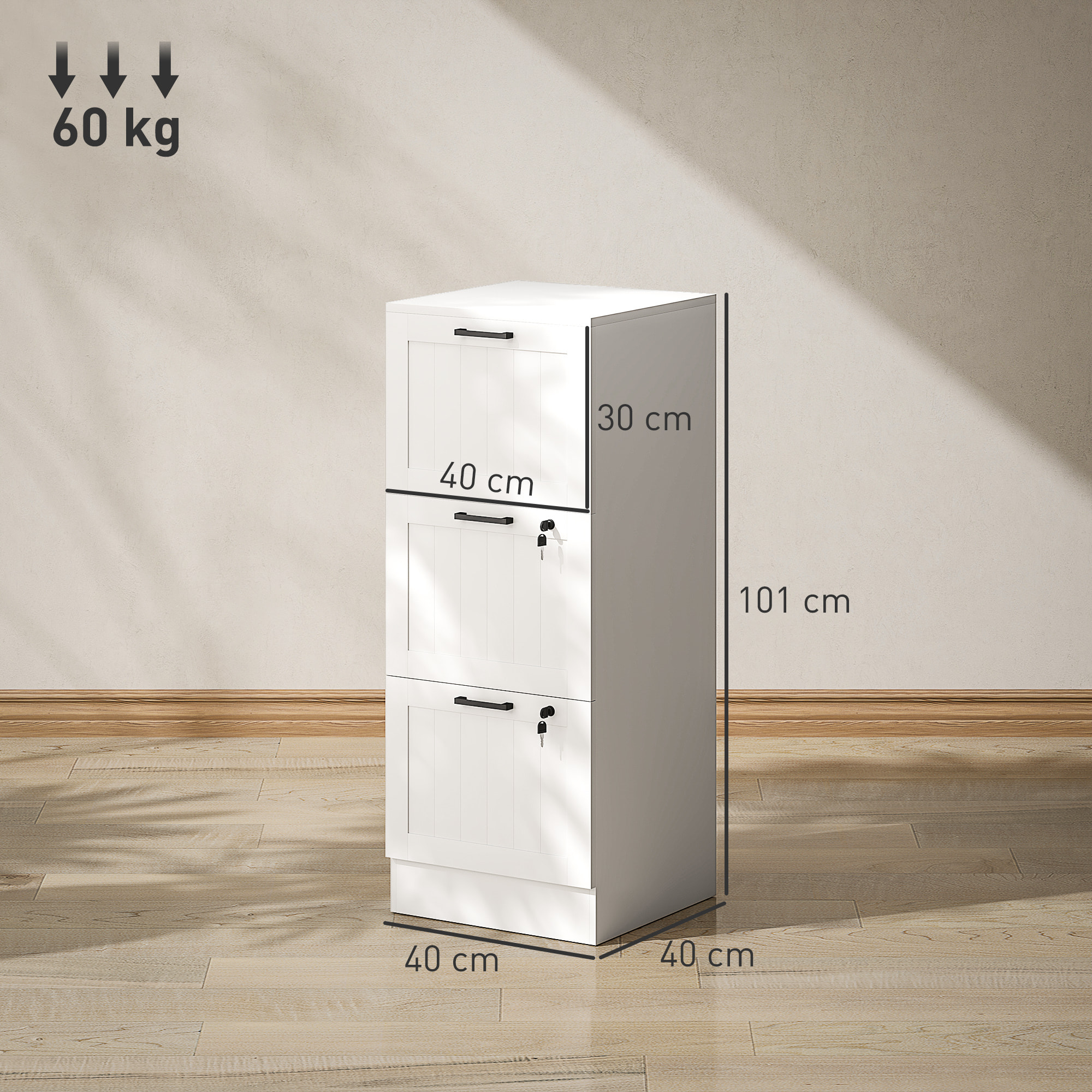 Caisson bureau 2+1 tiroir verrouillable dossiers suspendus dim. 40x40x101cm MDF blanc