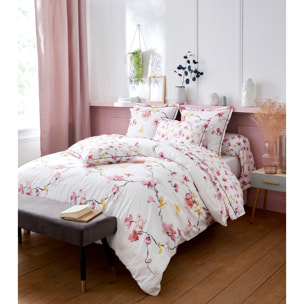 Taie d'oreiller imprimée fleurs et oiseaux - Rose Clair