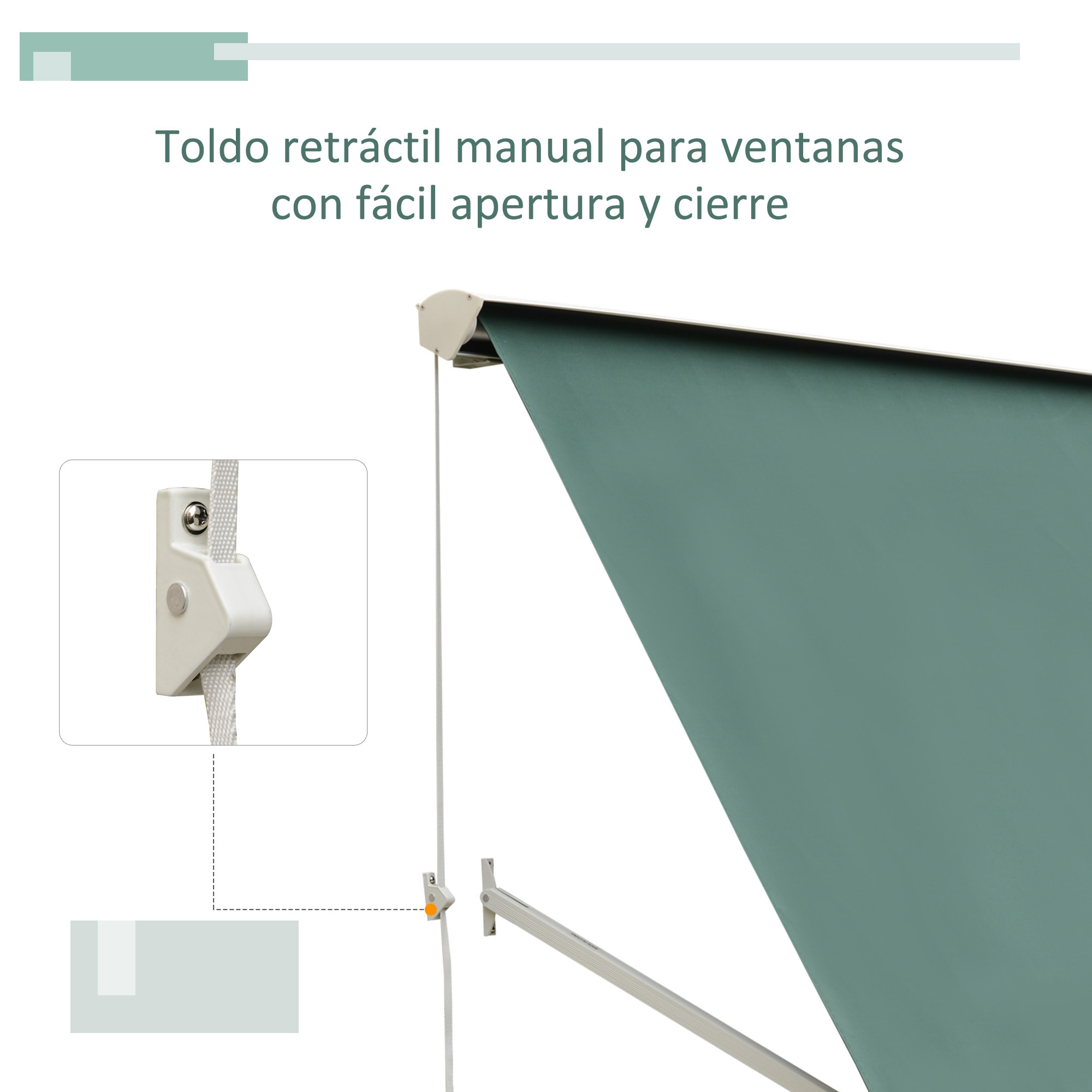 Toldo de Ventana Manual de Tela de Poliéster 180x70cm Verde