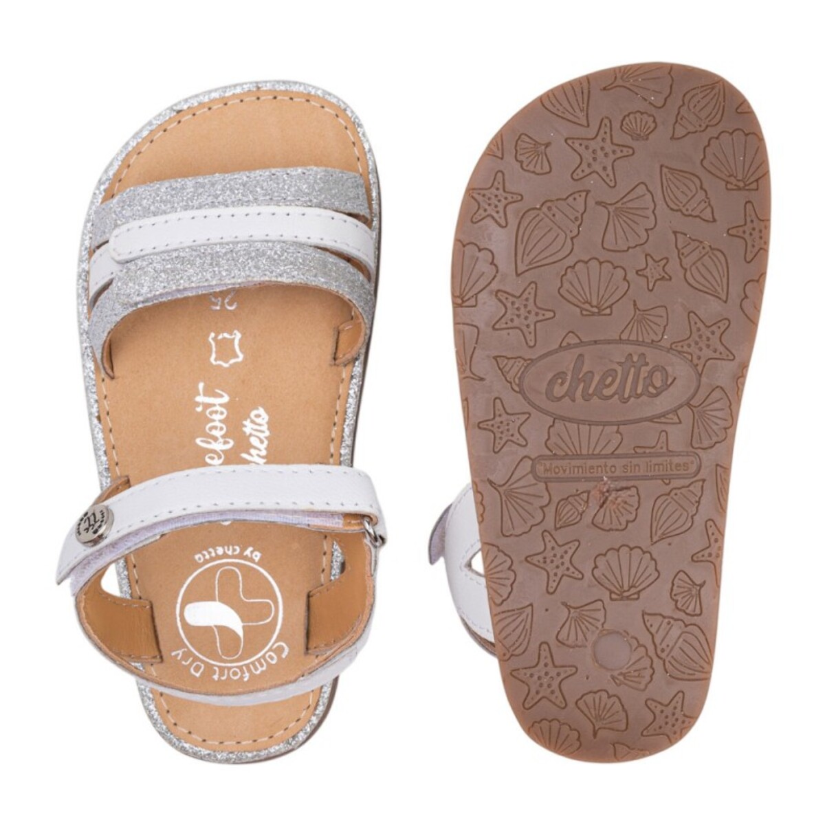 SANDALIA BAREFOOT PIEL CHETTO TIRAS METALIZADAS BLANCO