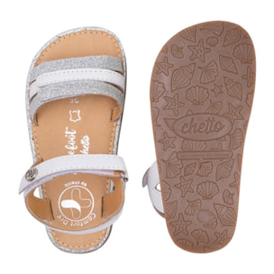 SANDALIA BAREFOOT PIEL CHETTO TIRAS METALIZADAS BLANCO
