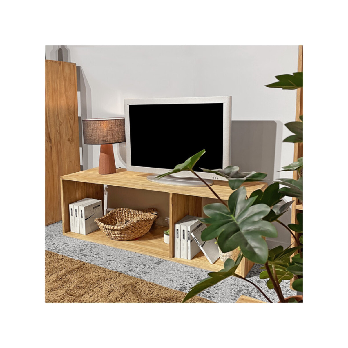 Etagère 2 cases cubes de rangement 137 x 47 cm bois de teck massif - ROMA