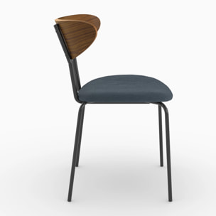 Lot de 2 chaises en velours côtelé bleu marine et dossier en bois - Jade