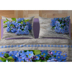 Parure Lenzuola Copriletto Digitale Disegno Nontiscordardime Misura Letto Matrimoniale