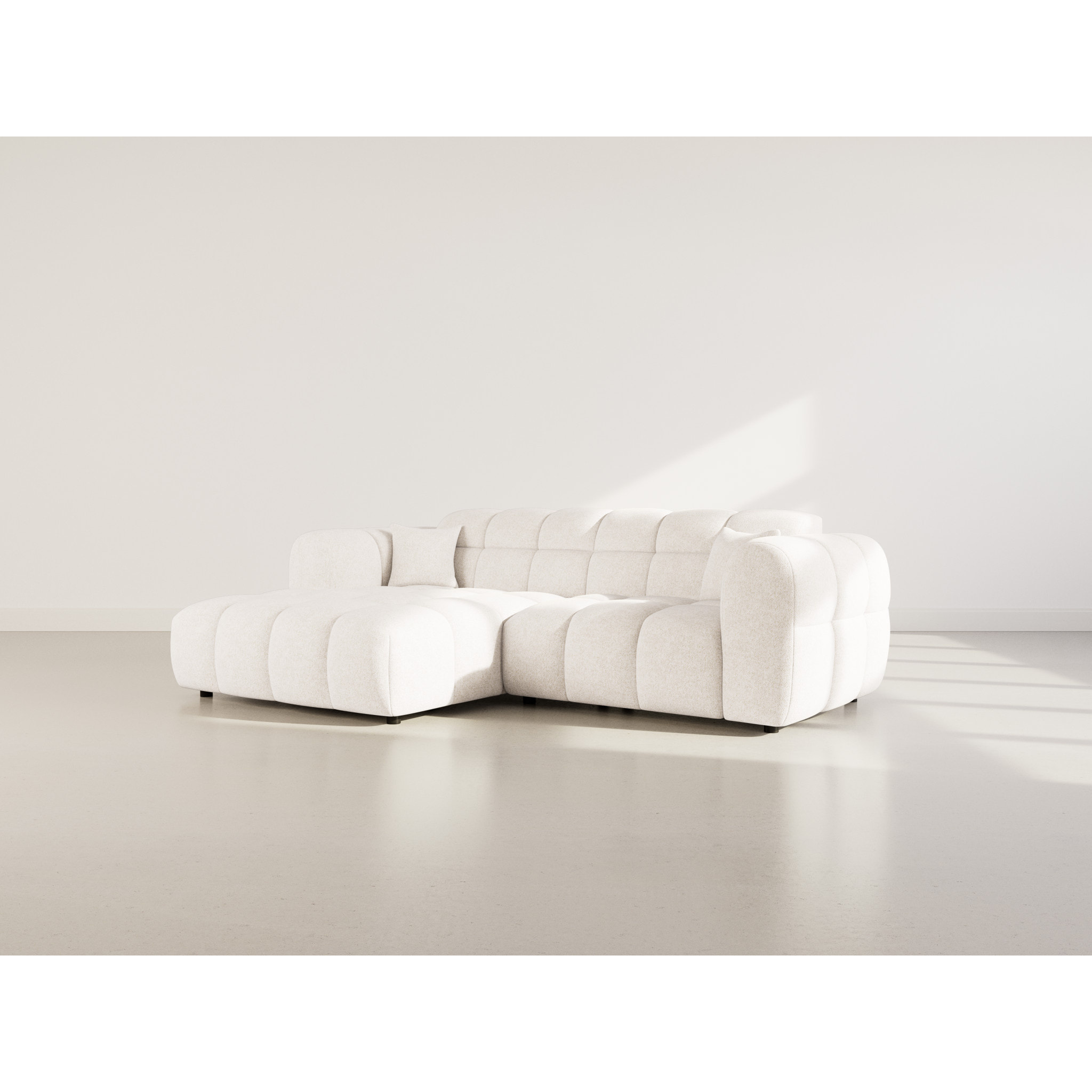 Mini Ray - Canapé d'angle gauche 4 places en tissu texturé - Beige