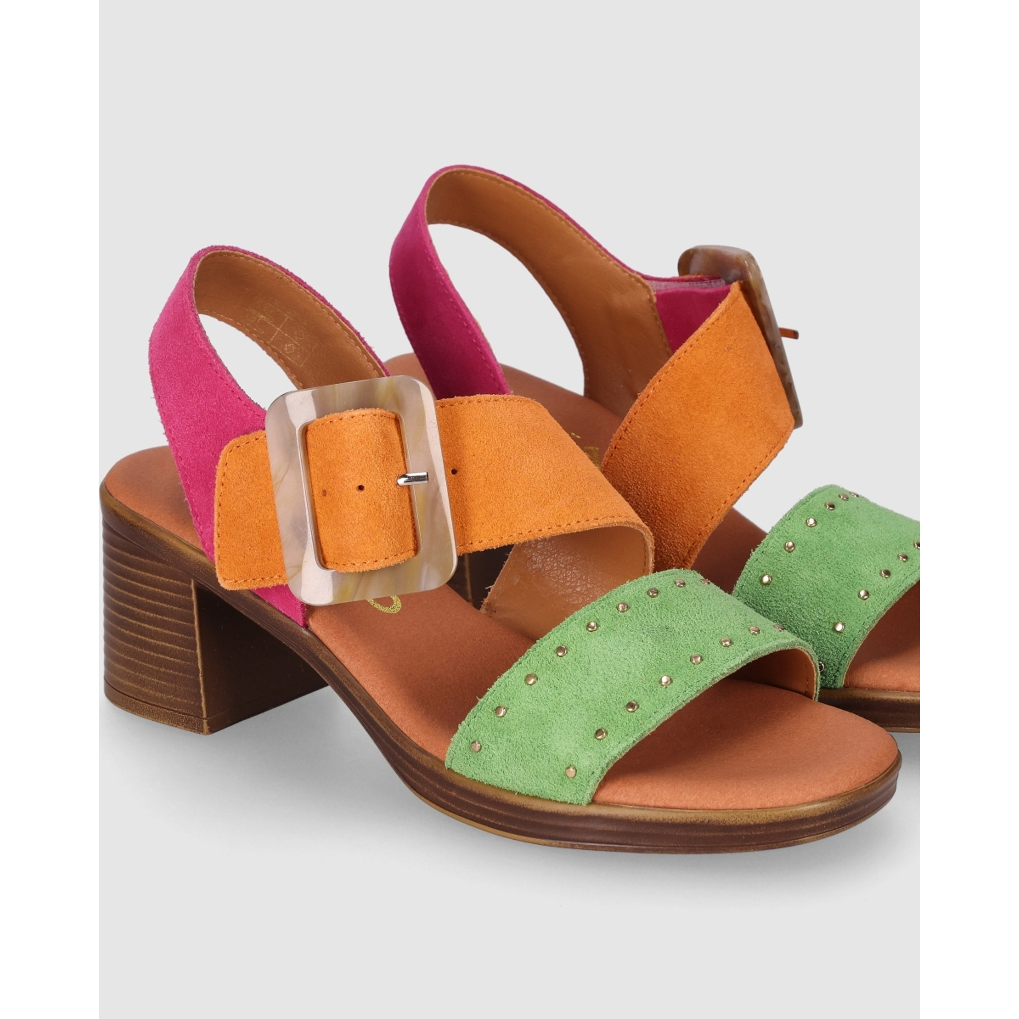 Sandalias de Serraje - Multi-Naranja - Tacón: 6 cm